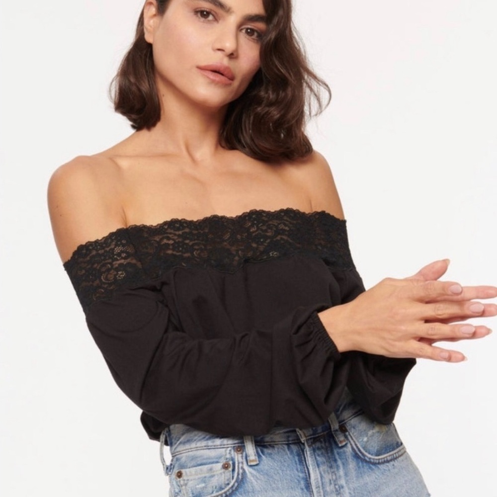 Cami NYC Black Lace Trim off-the-shoulder Top